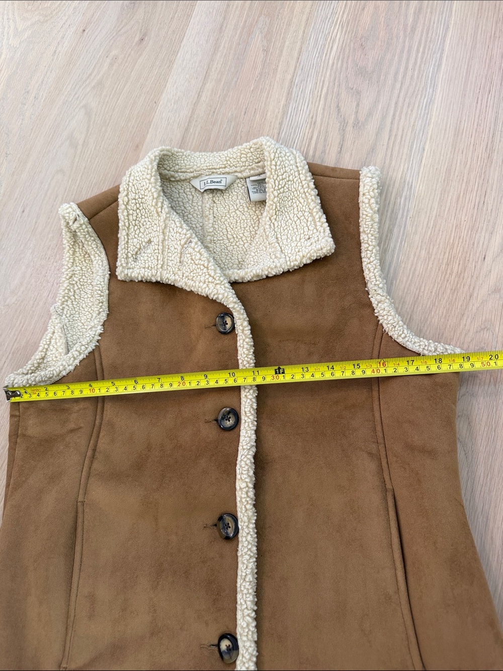 L.L. Bean Women's Brown Suede-Look Sherpa Vest - Picture 5 of 7